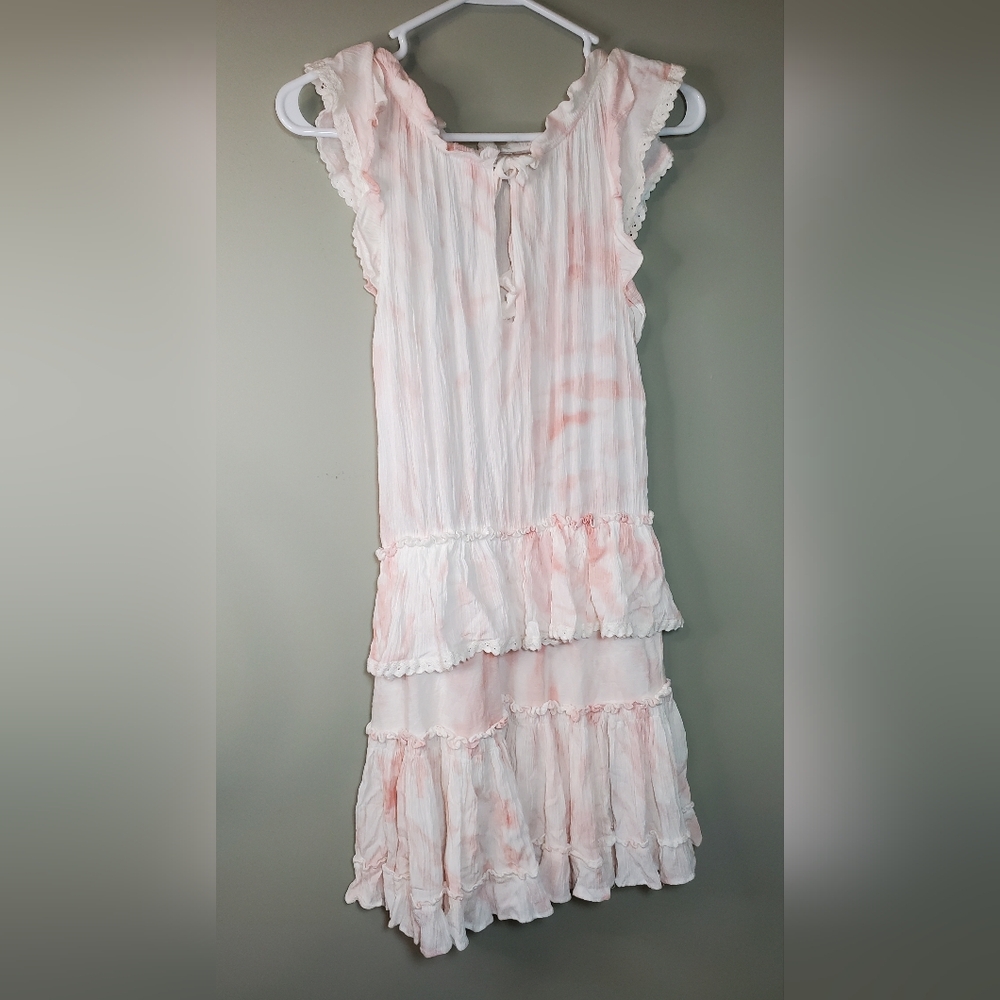 Olivaceous Pale Pink Tiered Ruffle Midi Dress Size Medium